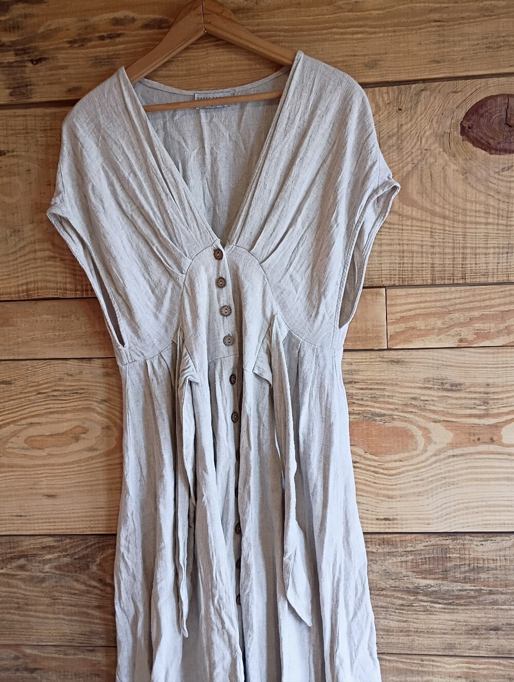 Dress Forum Beige Linen-Blend Corset Waisted Cottage Core Milkmaid Work - Picture 8 of 13